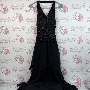Karina nites dress halter polka dot pink flowy sparkly Chic Black High Low Dress